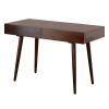 Mango Wood Writing Desk with Two Drawers and Tapered Legs, Brown