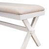 TOPMAX Farmhouse Rustic Wood Kitchen Upholstered Dining Bench, Beige+White