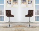 Adjustable Bar stool Gas lift Chair Espresso Faux Leather Tufted Chrome Base Modern Set of 2 Chairs Dining Kitchen