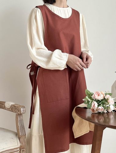 Crew Neck Split Waterproof Cotton And Linen Apron